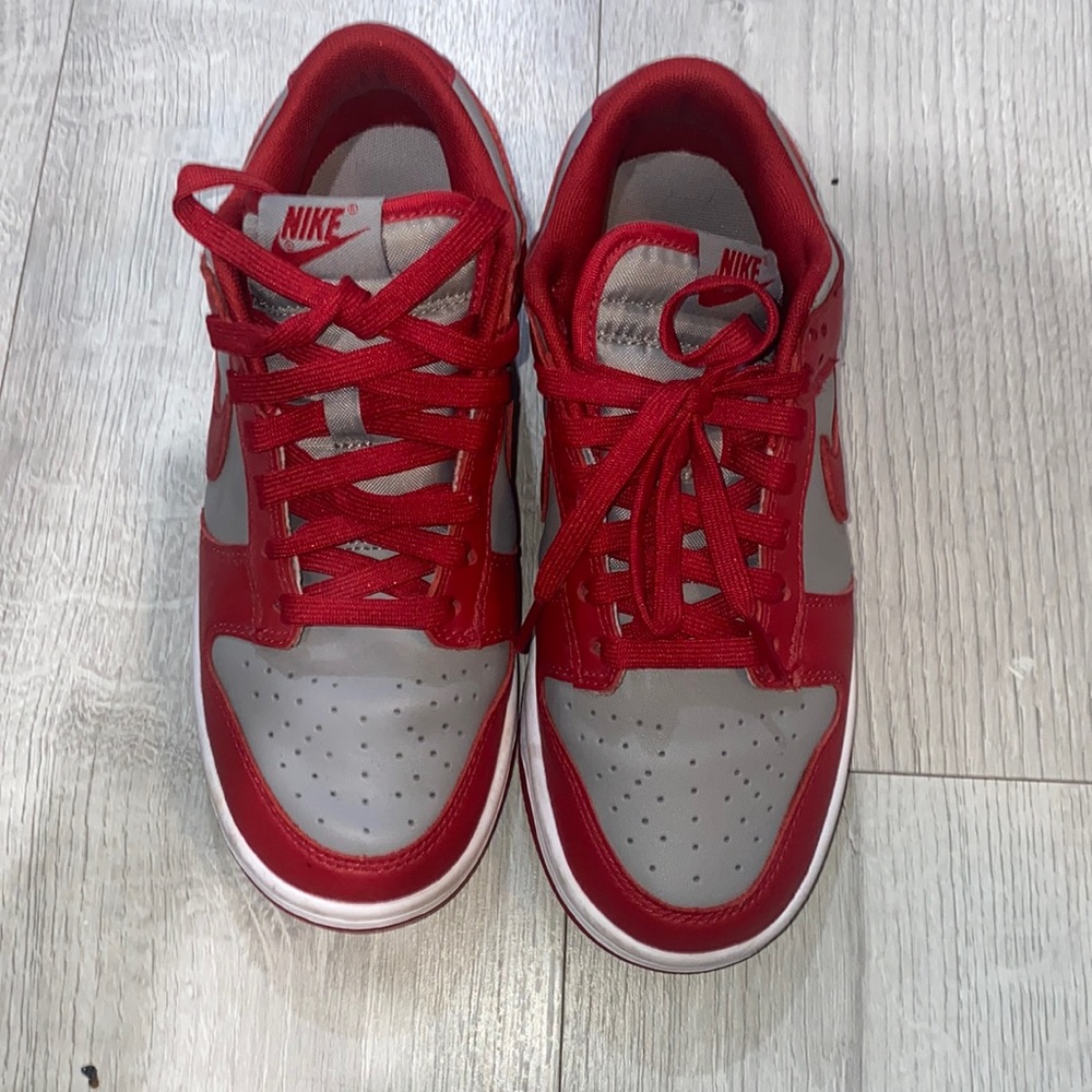 Gray and Red Nike dunks